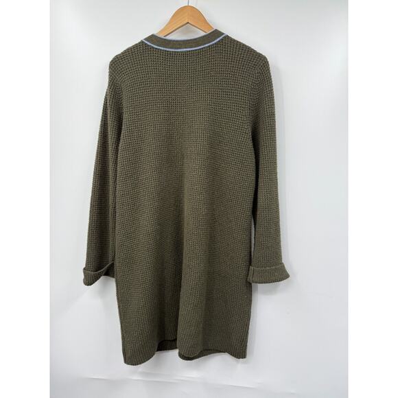 Talbots Cardigan Womens Tipped Textured Pockets Button Down Sweater Green Blue L - Picture 6 of 6